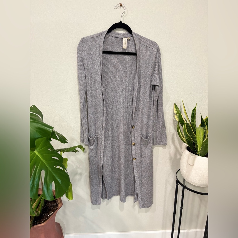 Allison Joy | Heather Gray Knit Long Cardigan | Size Small